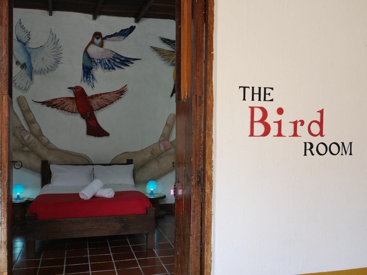 The Bird Room for 4 people (double bed and 2 single beds)