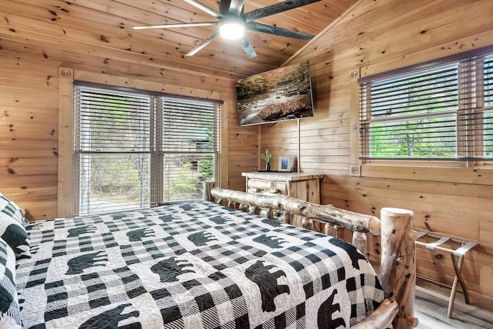 Upstairs bedroom featuring a king bed and 55" ROKU Smart TV