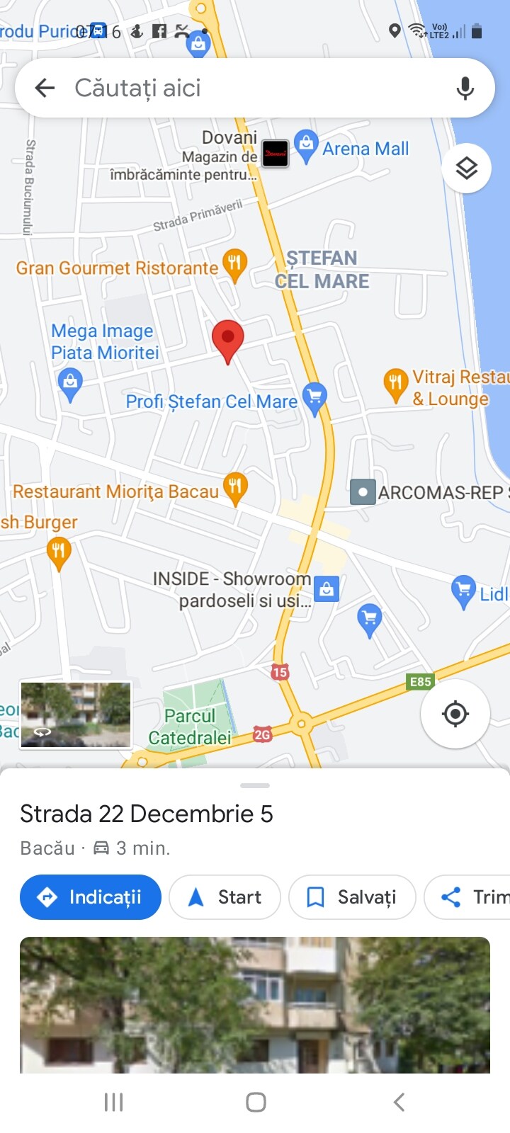 A map view displays the central location of the property, highlighting proximity to nearby amenities and attractions. Key landmarks, including Arena Mall and local eateries, are marked for easy navigation. Streets and pathways are clearly shown, indicating accessible routes for walking and public transport.