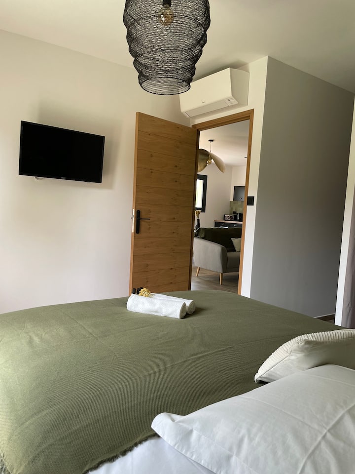 Hoofdslaapkamer met een tv