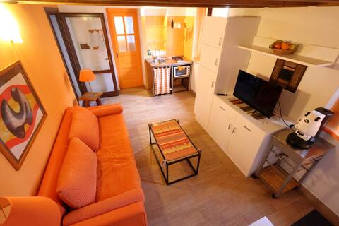 apricot studio apartment with mezzanine