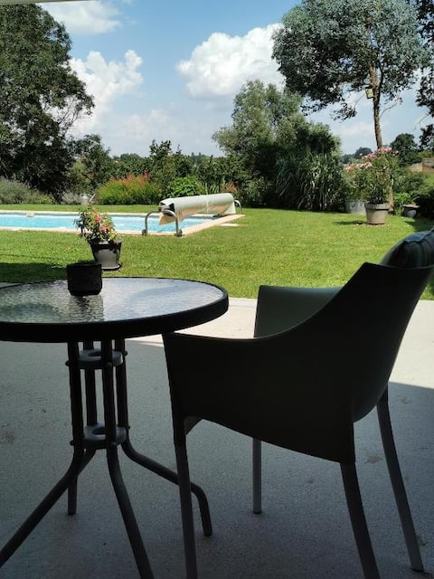 Accommodation with direct access to garden and pool.