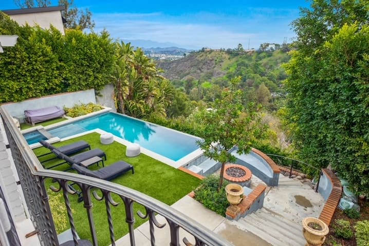 Hollywood Hills mountaintop estate pool, spa, gym