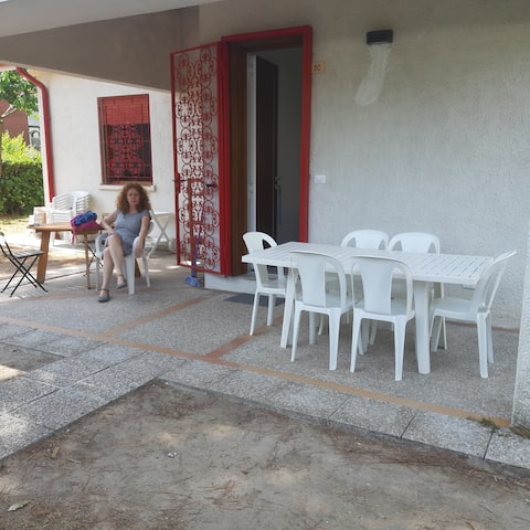 Single house in blue village with swimming pool