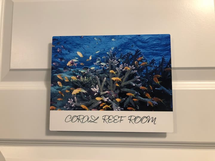 The Coral Reef Room will be located slightly to the right once upstairs.