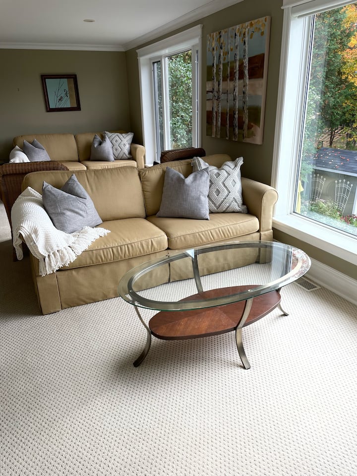 סלון בקומה הראשית עם שתי ספות נשלפות - מיטות זוגיות