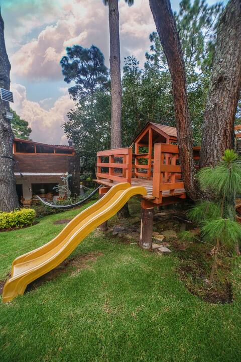 Large gardens with children's games and table soccer