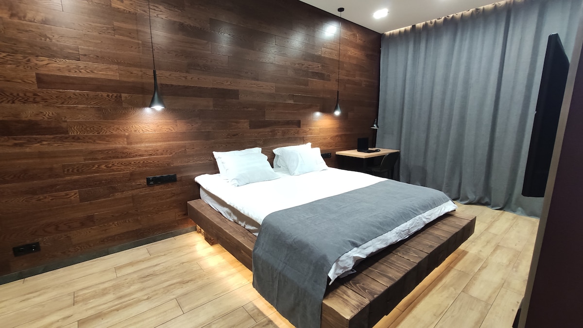 Huge interior designer solid  wood bed with orthopedic mattress