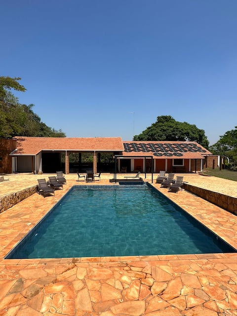Spacious country house with heated swimming pool.