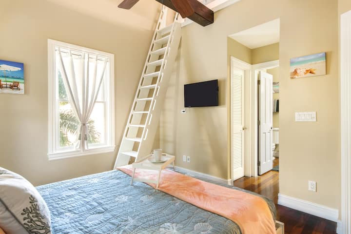 Stairs lead to the loft, a great bonus space!
