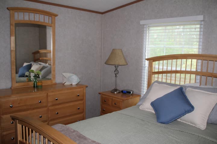Double bed in small bedroom
