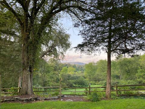 Farmhouse with a view, hot tub, pool, and fire pit