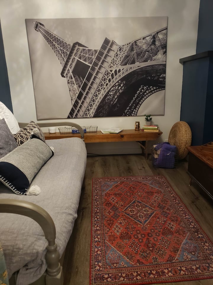 There is a TV in the den. Connect to your own apps, or use the ones already connected to it. The comfortable day bed in the den is used for watching the TV, taking a cozy nap, or as the third sleeping spot.