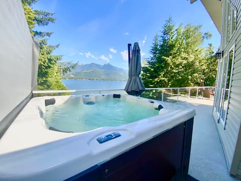 lakefront home with hot tub