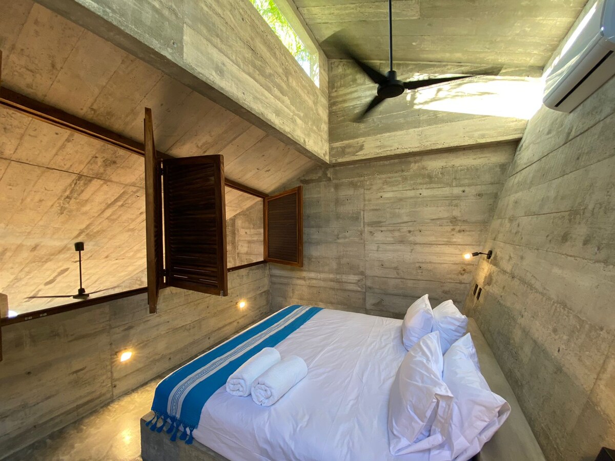 Shutters in master bedroom - open to the living room below