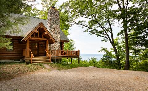 Modern Log Cabin - with Hot Tub & Lake MI Views