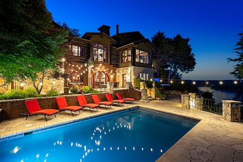 PRIVATE 10,000 sq ft lakefront log estate w. POOL