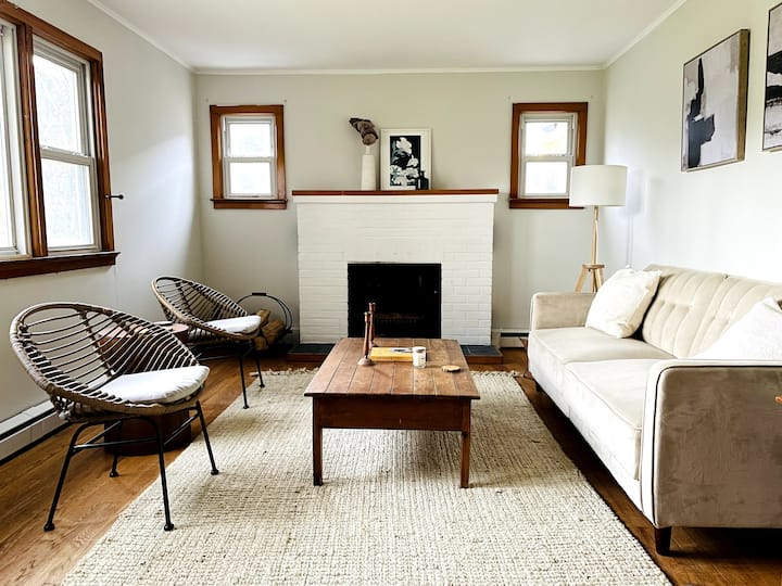The living room is a cozy place to relax and unwind. The sleeper sofa easily converts to a full-sized bed.