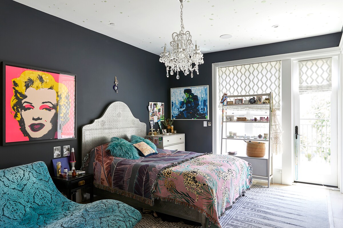 Queen bedroom with rear deck.