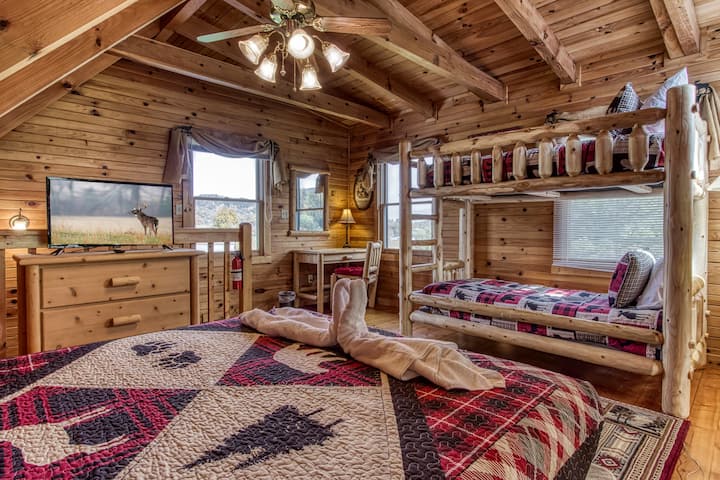 Brand new queen bed and twin bunks!