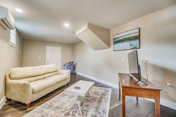Bonus room is attached to the master bedroom, offers a sleeper sofa and TV, and opens onto the covered patio.