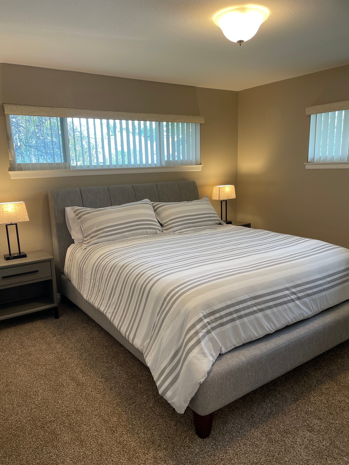 The Master bedroom has two nightstands, 2 lamps with USB and power connections to charge your devices. New Sealy plush Cal King Mattress. 