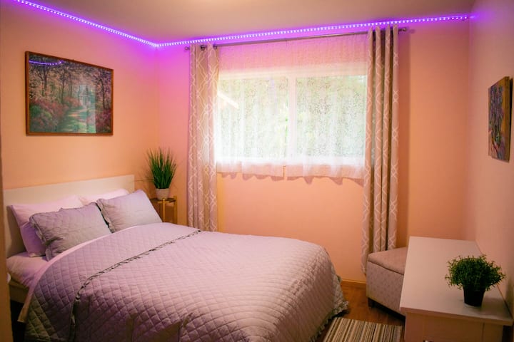 「客房」有1张标准双人床和LED灯。