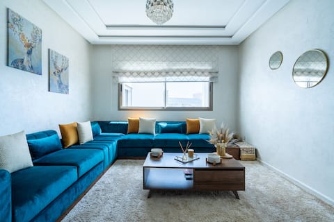 Top performing Airbnb: Modern Beachside Apartment with Pool View & Wi-Fi in Charrate