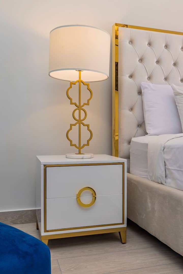 Relax in this  Mediterranean-inspired classic design bedroom. This elegant lamp adds a touch of glamour and Moroccan style.
