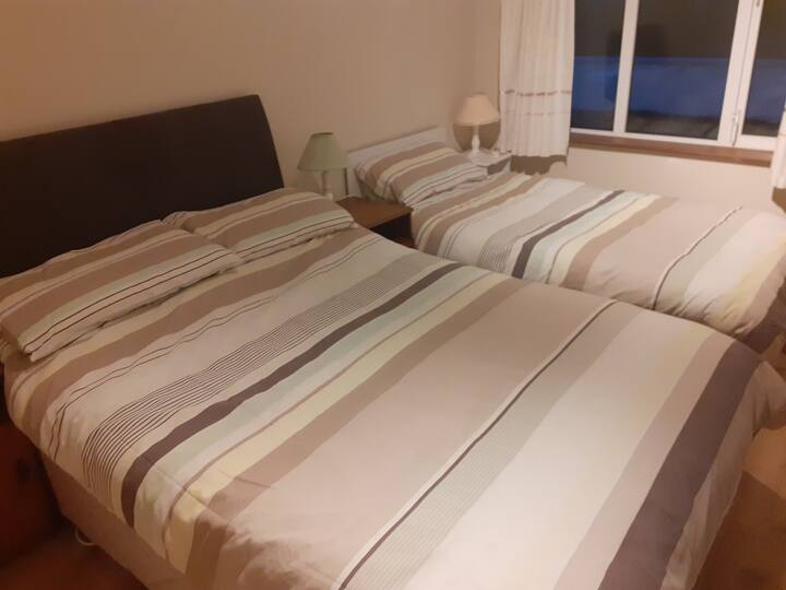 Bedroom with double and single bed