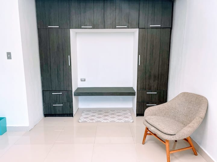 Master bedroom with extensive closet space.