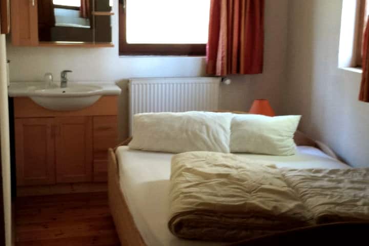 Master bedroom downstairs with washbasin.