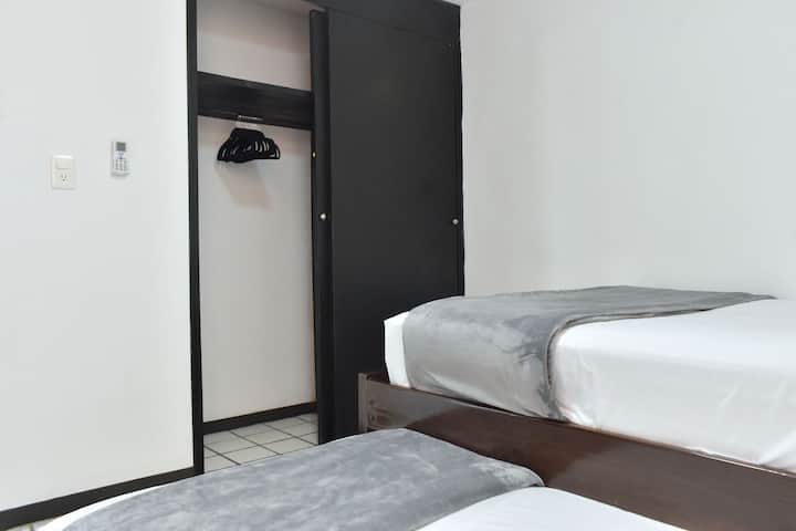 The bedroom has a closet.