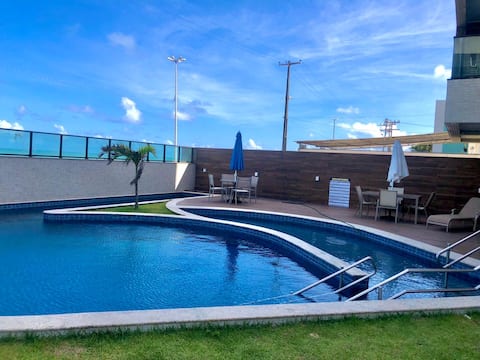 Flat seaside with swimming pool and music room