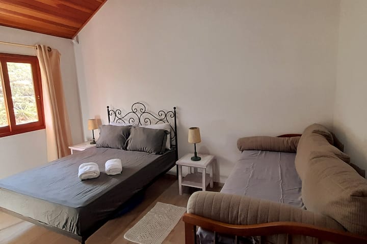 房间配有一张双人床和沙发床（带两张单人床）