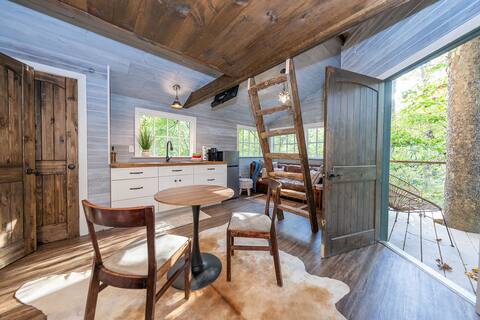 Luxury Treehouse with hot tub on the Rivanna River