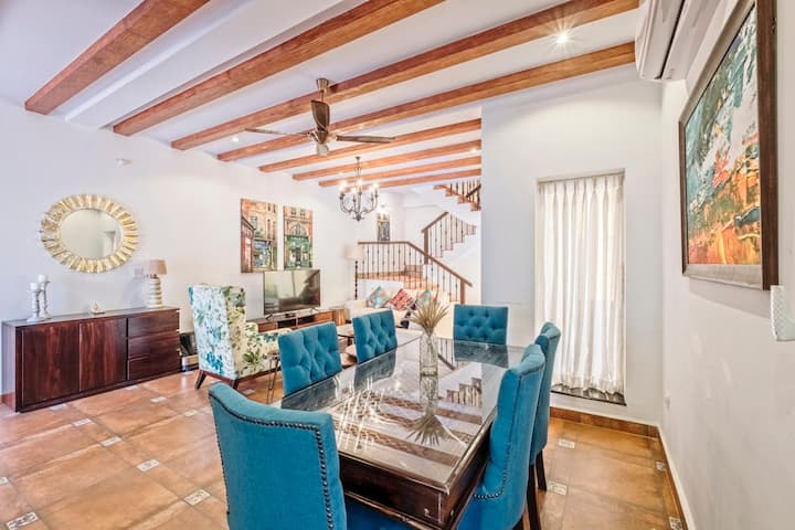 The dining area adjacent to the living room