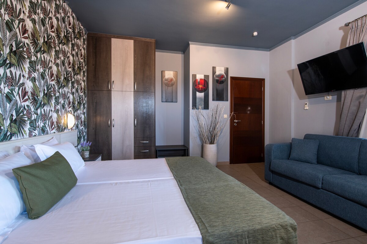 双床卧室配有空调系统和智能电视。