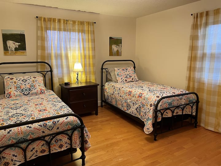 Two twin beds--this room has a tv with it!  