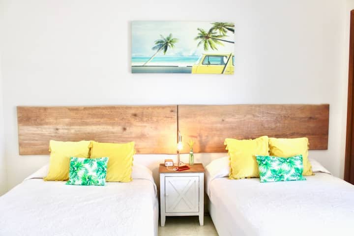 Cozy bedroom with a warm tropical design for a pleasant rest

It has 2 double beds