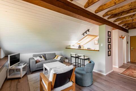 Beautiful attic apartment with balcony & view of the countryside