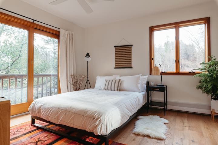 Bedroom 3 - second floor. Queen-sized bed and a private balcony.