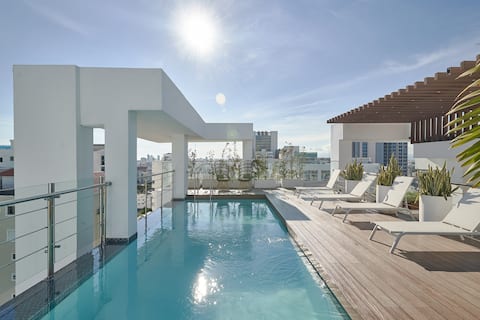 Pavisam jauns Premium līmeņa dzīvoklis, jūras skata jumta baseins, Piantini