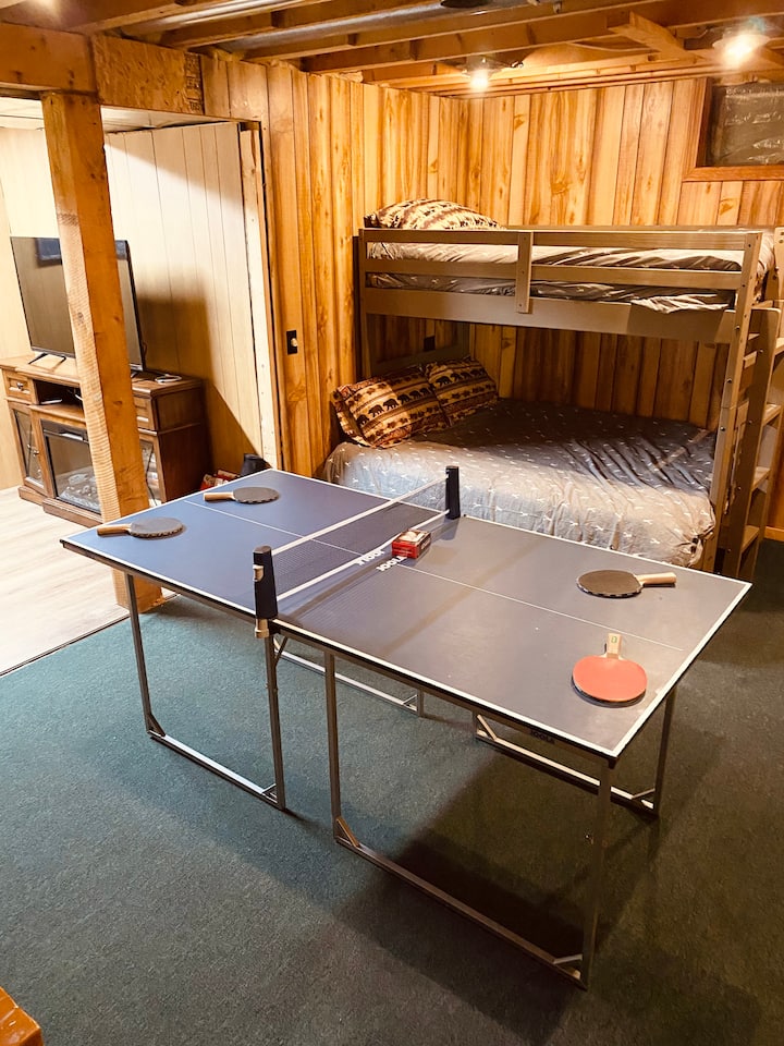 Game room with bunk beds & ping pong