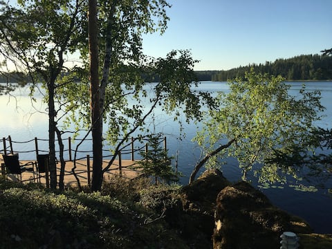 Идиллический современный финский коттедж у чистого озера