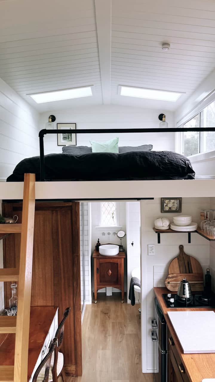 Loft bed, living area below