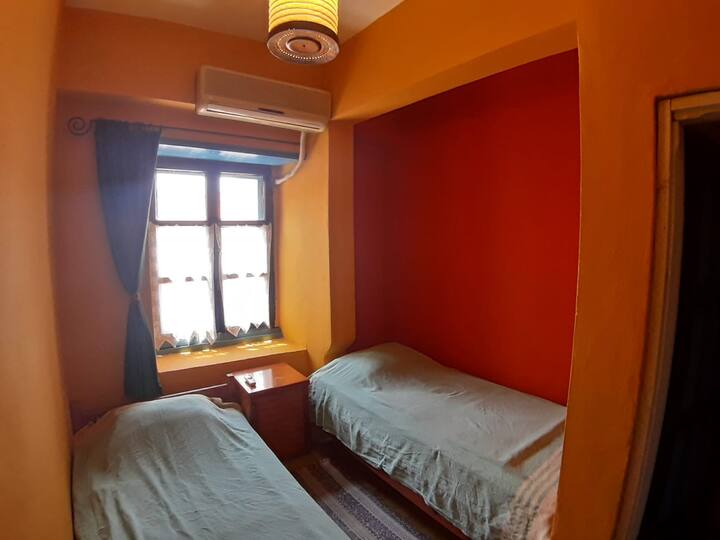 Спална соба со два единечни кревета