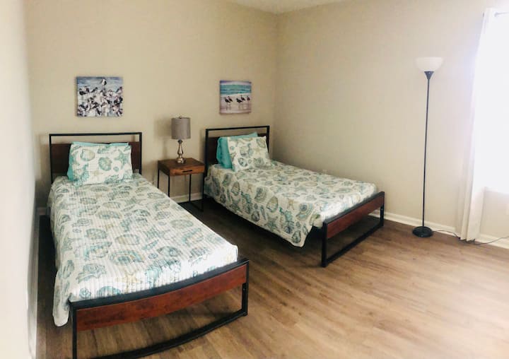 Enjoy a beach-themed bedroom! The mattresses are cool gel memory form mattresses. The cool gel foam provides a cool sleep surface, and a high-density foam provides great support.