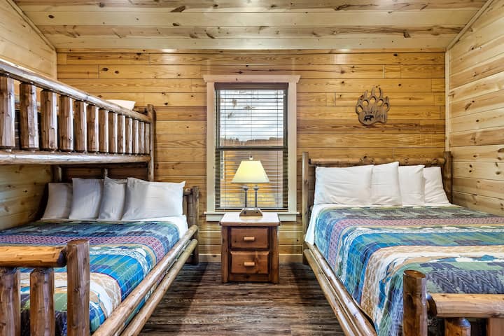 The second bedroom boasts two queens, one with a sturdy twin bunk, for plenty of sleeping options.