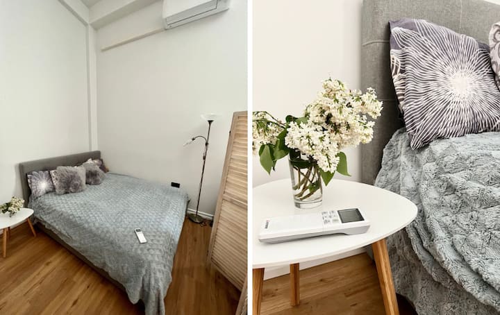 Iznimno udoban krevet u kojemu se možete dobro naspavati ili složiti podjelu sobe i uživati u televizoru.
Kao bonus, stan ima klima-uređaj. (To nije uobičajeno za Estoniju!)